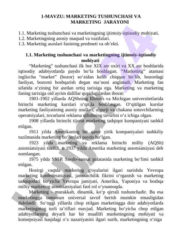 Marketing tushunchasi va marketing jarayoni