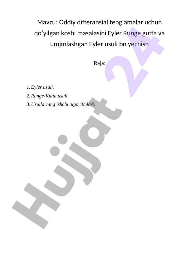 Oddiy differansial tenglamalar uchun eyler runge yechimi