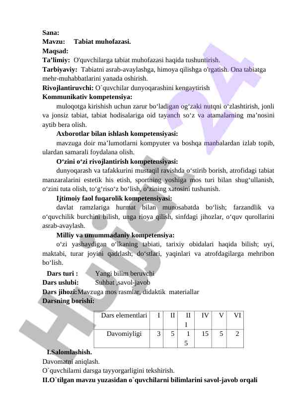 Tabiat muhofazasi o'quv darslari asoslari