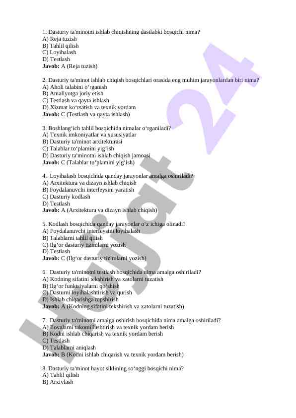 Dasturiy ta'minot ishlab chiqish bosqichlari