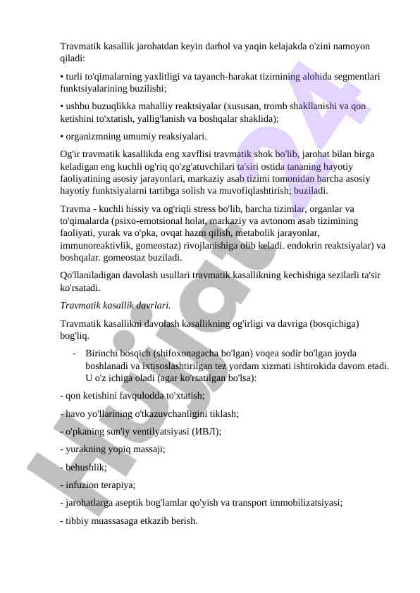 Travmatik kasallik: ta'sirlar va davolash usullari