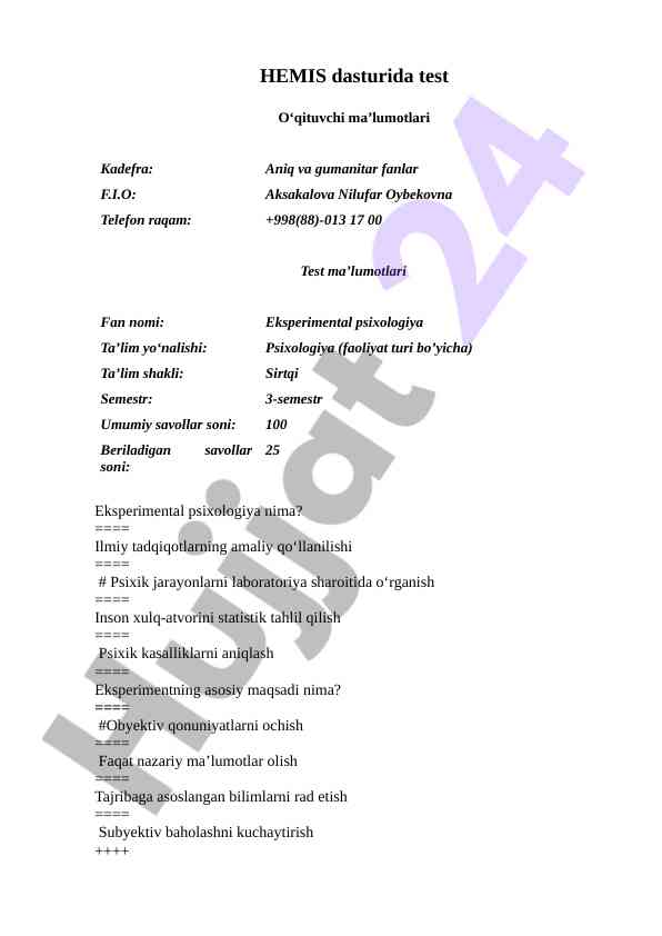 Eksperimental psixologiya va uning tadqiqot usullari