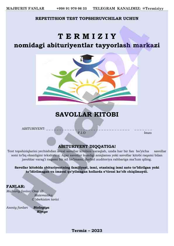 Repetitsion test topshiruvchilar uchun savollar kitobi