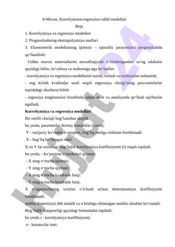 Korrelyatsion-regression tahlil modellari