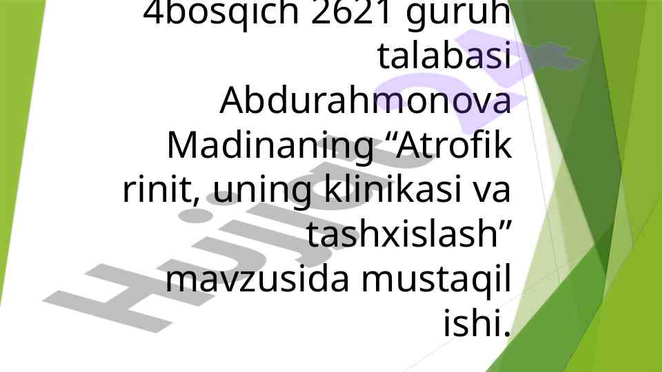 Atrofik rinit, uning klinikasi va tashxislash