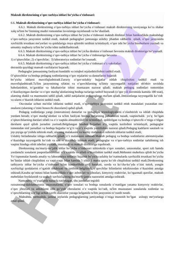Maktab direktori o’rinbosarining vazifalari
