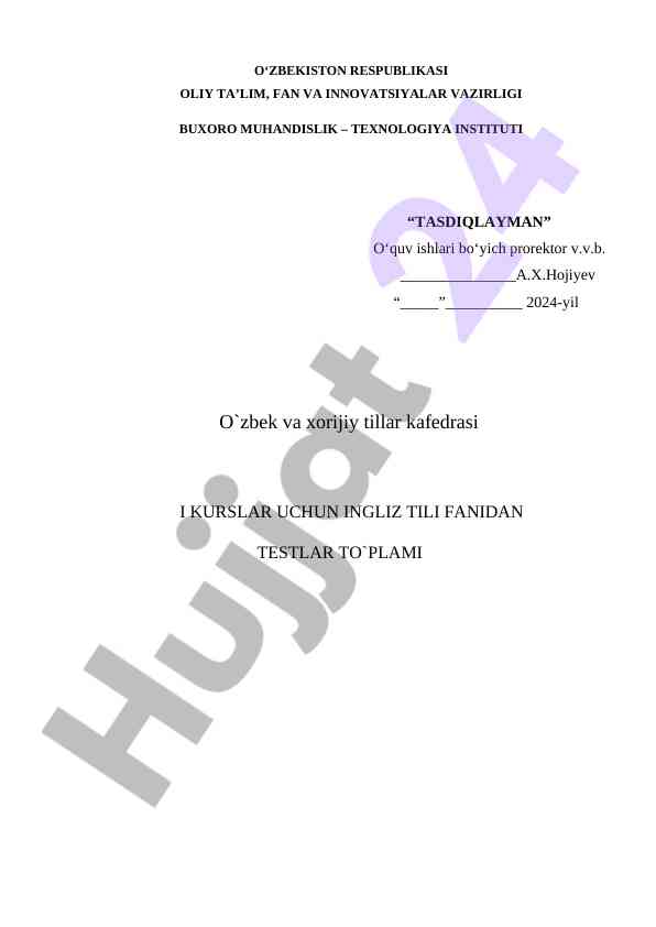 Ingliz tili fanidan testlar to‘plami