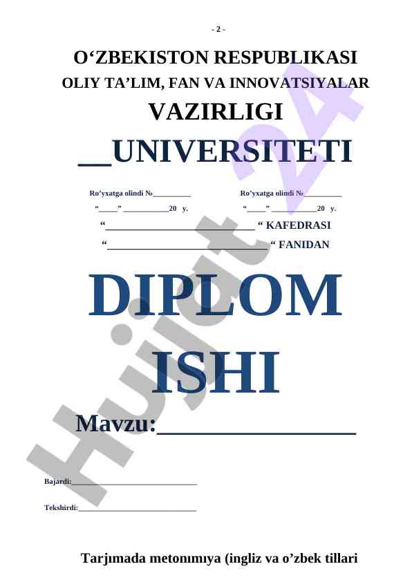 Tarjımada Metonımıya Asosida Yozilgan Diplom Ish