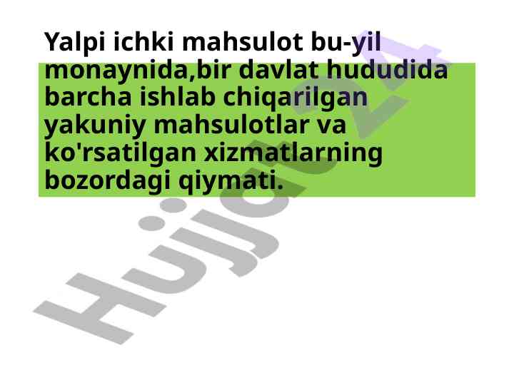Yalpi ichki mahsulot tahlili 2020 yil