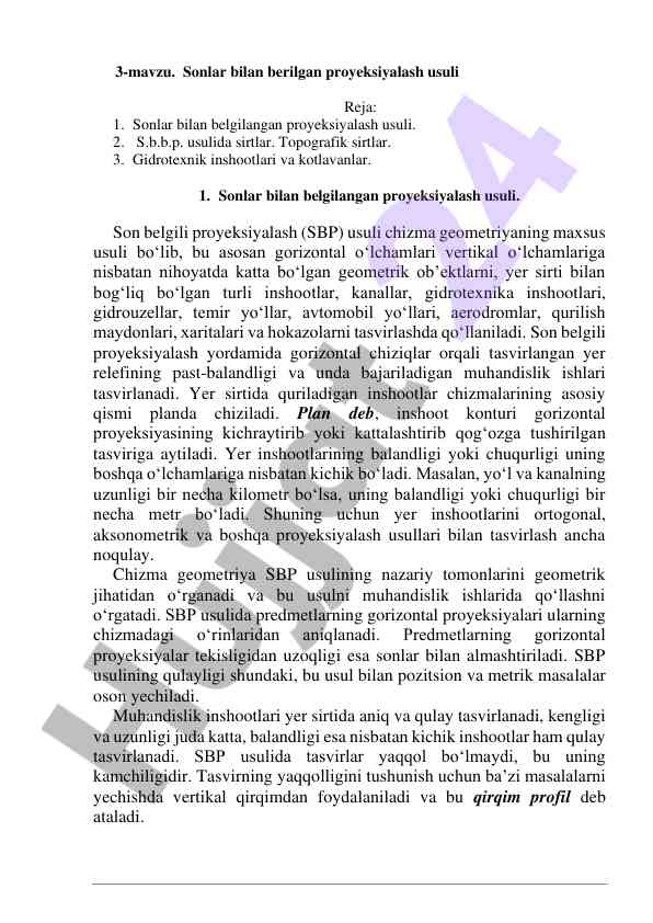 Sonlar bilan berilgan proyeksiyalash usuli