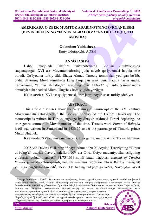 Amerikada o'zbek mumtoz adabiyoti o'rganilishi 2023