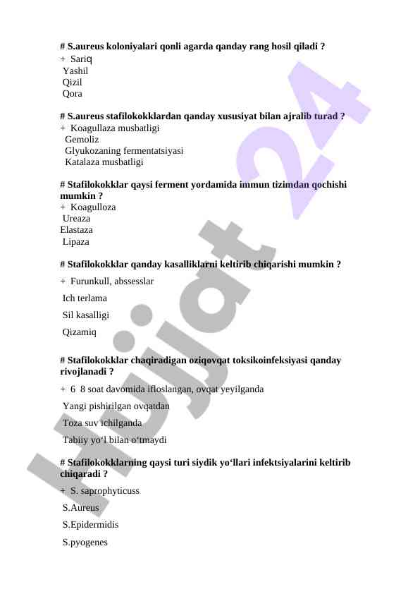 S.aureusning ranglari va xususiyatlari haqida