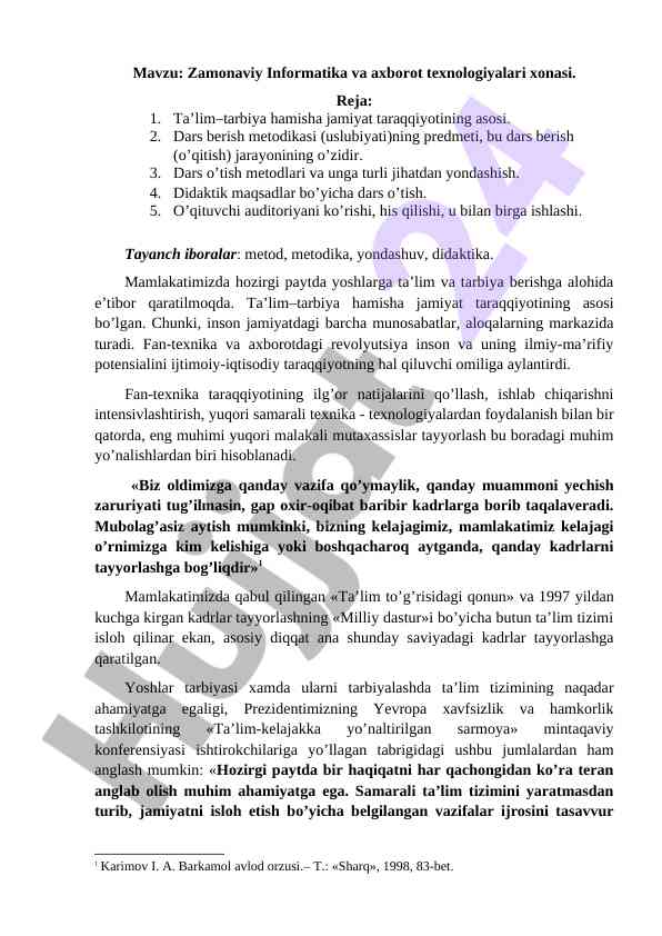 Zamonaviy informatika va axborot texnologiyalari darsi