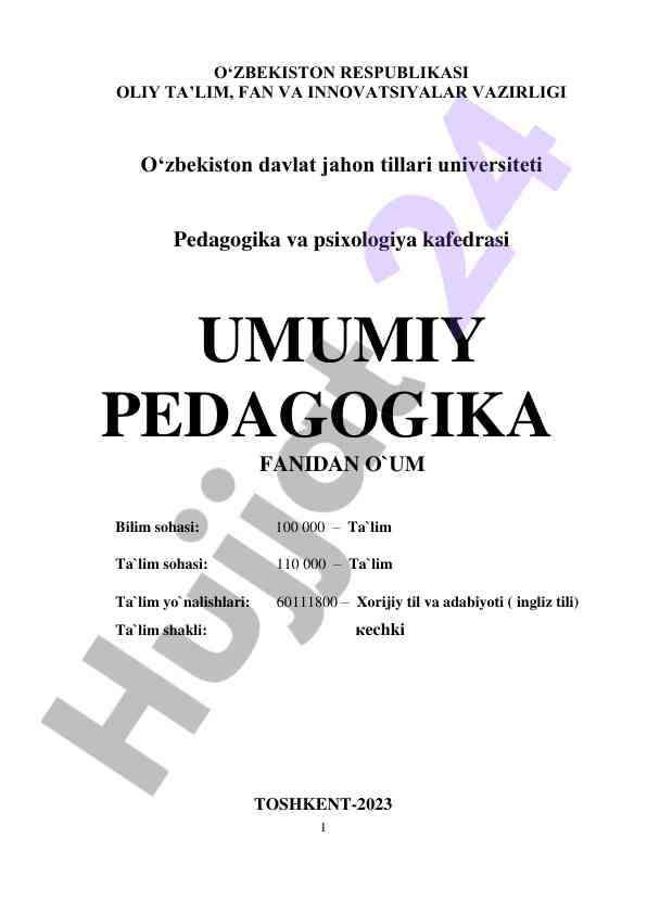 Umumiy pedagogika fani dasturi tarjimai holi