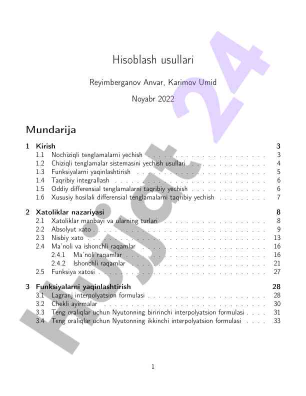 Hisoblash usullari taqdimoti