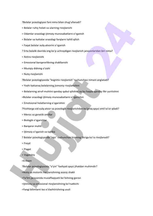 Bolalar psixologiyasi va rivojlanish jarayonlari