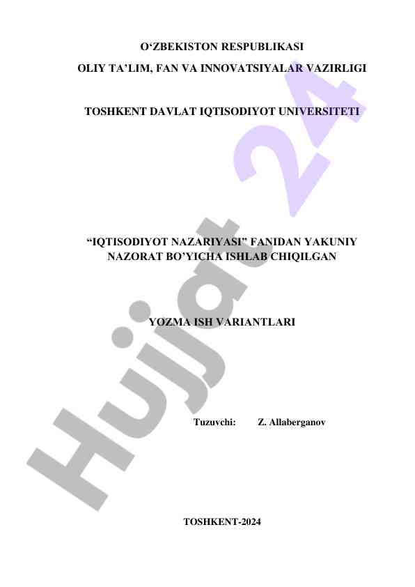 Iqtisodiyot nazariyasi kurs ishlari variantlari