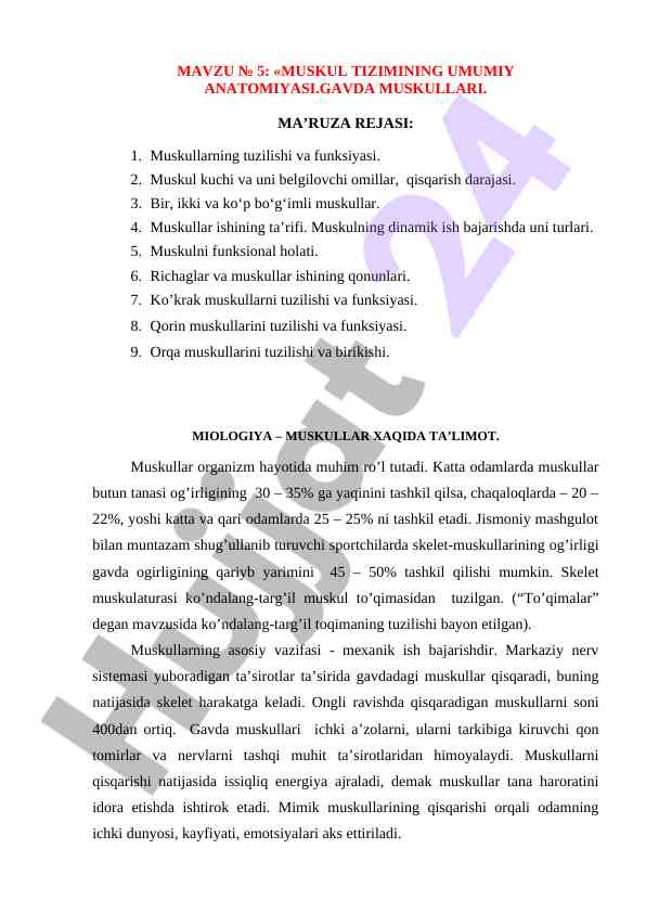 Muskul tizimining umumiy anatomiyasi mahruza