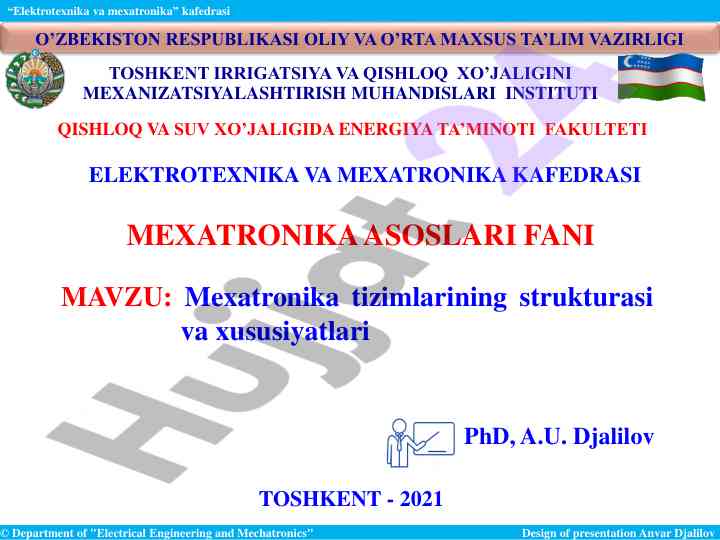 Mexatronika tizimlarining strukturasi va xususiyatlari