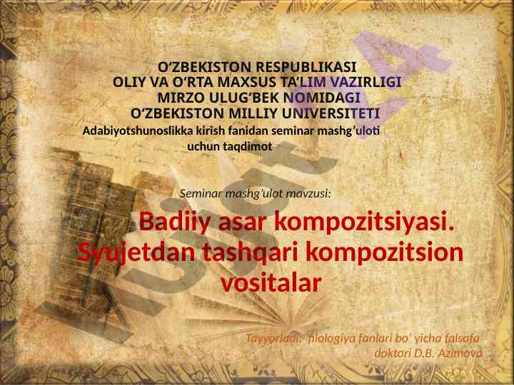 Badiiy asar kompozitsiyasi taqdimoti