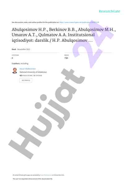 Institutsional iqtisodiyot: darslik taqdimoti