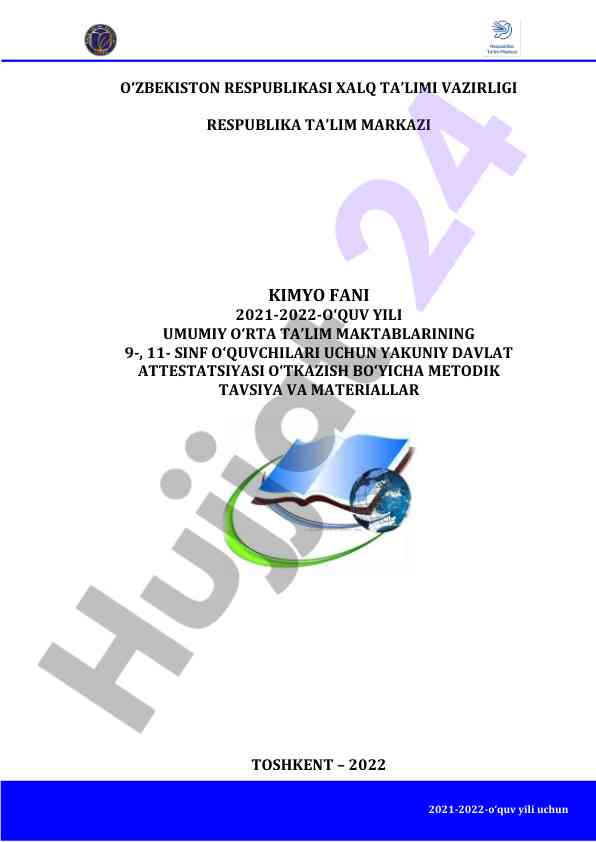 2021-2022 oʻquv yili kimyo fani metodik tavsiyalar