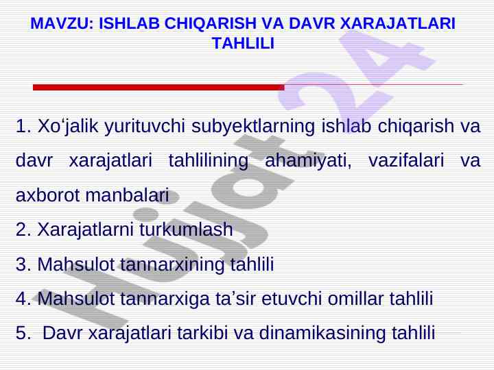 Ishlab chiqarish va davr xarajatlari tahlili