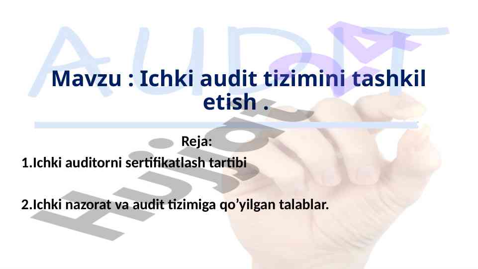 Ichki audit tizimini tashkil etish rejasi