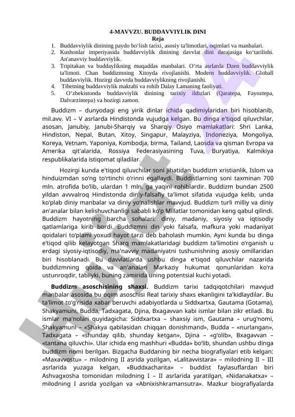 Buddaviylik dinining tarixi va rivojlanishi