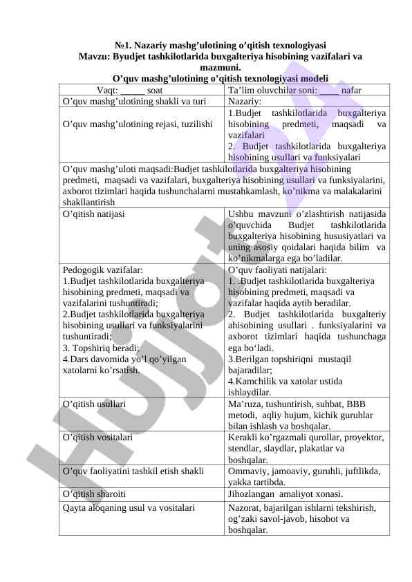 Byudjet tashkilotlarida buxgalteriya hisobining vazifalari
