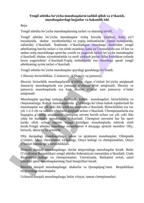 Yengil Atletika Musobaqalarini Tashkil Qilish
