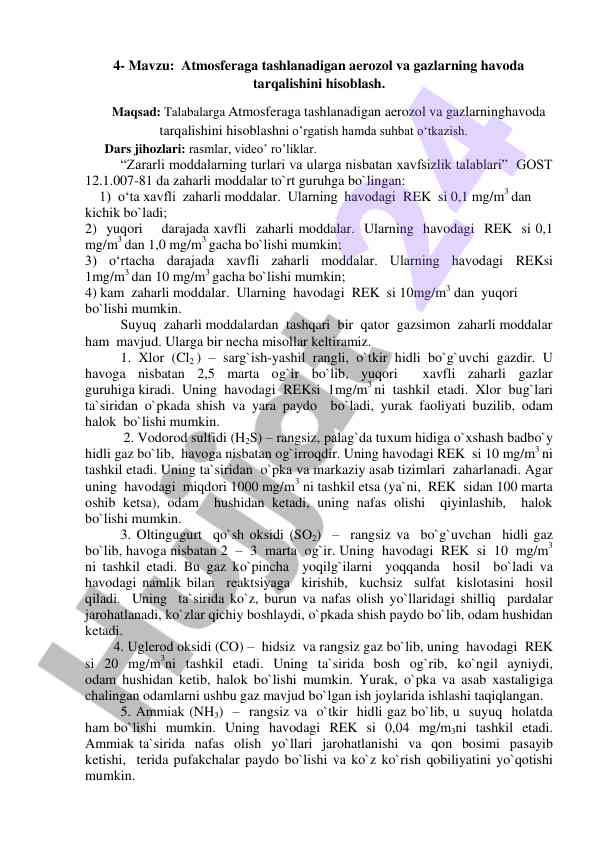 Atmosferaga tashlanadigan aerozol va gazlar tarqalishi