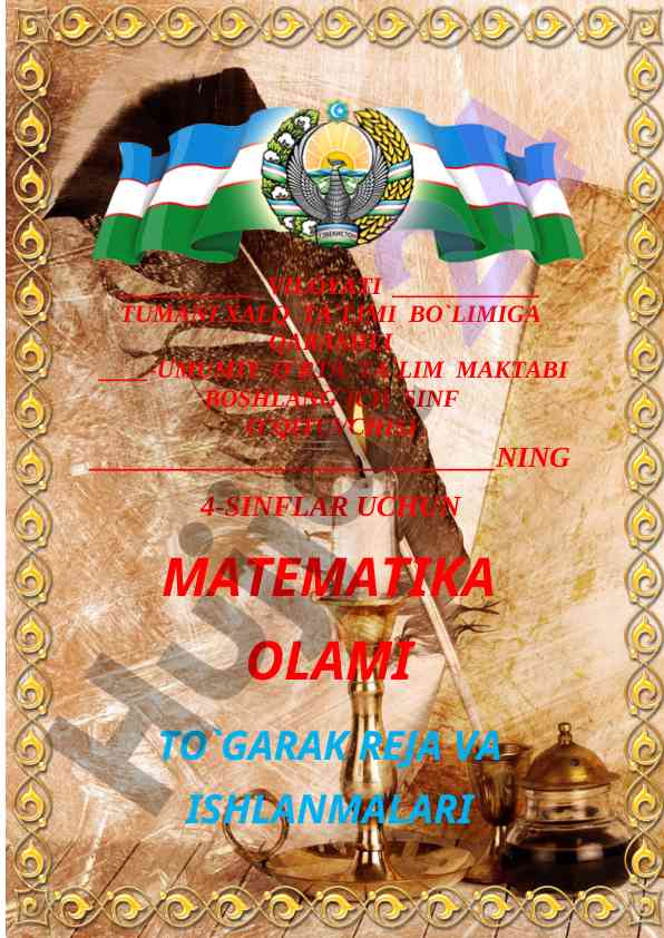 4-sinflar uchun matematik olami to`garak reja