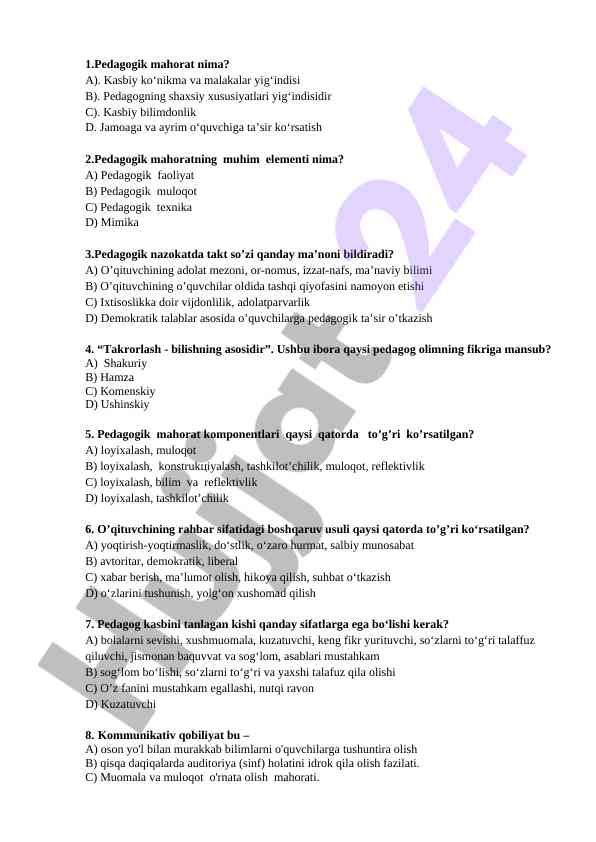 Pedagogik mahorat va uning elementlari