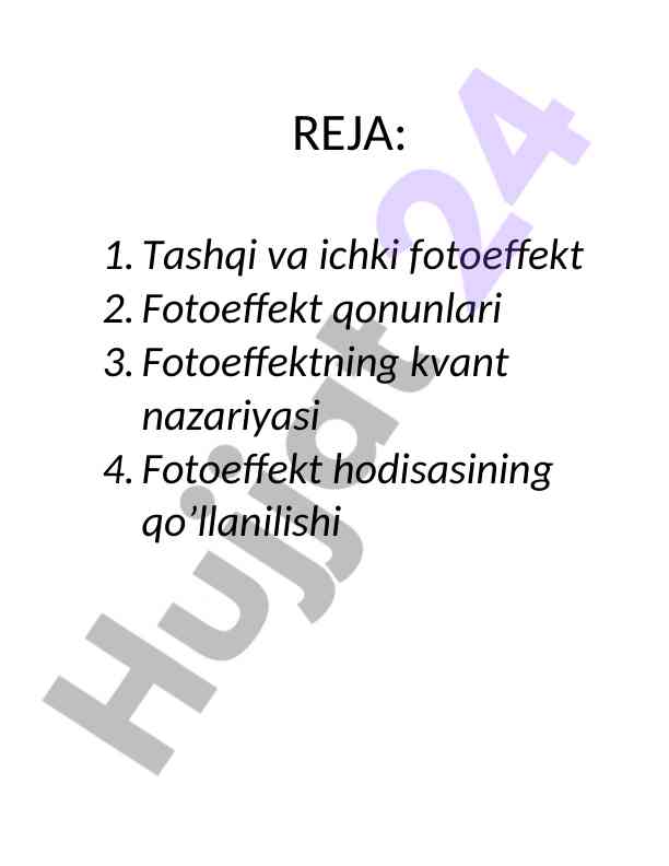 Fotoeffekt nazariyasi va tahlil