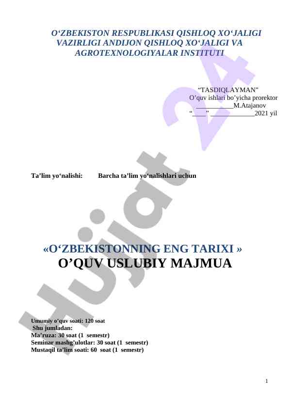 O‘zbekistonning eng yangi tarixi o‘quv usuliy majmua