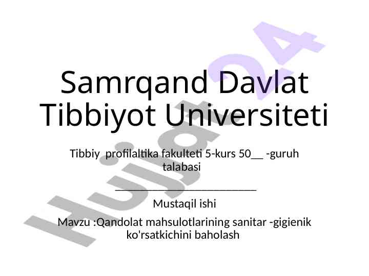 Qandolat mahsulotlarining sanitar gigienik ko'rsatkichlari