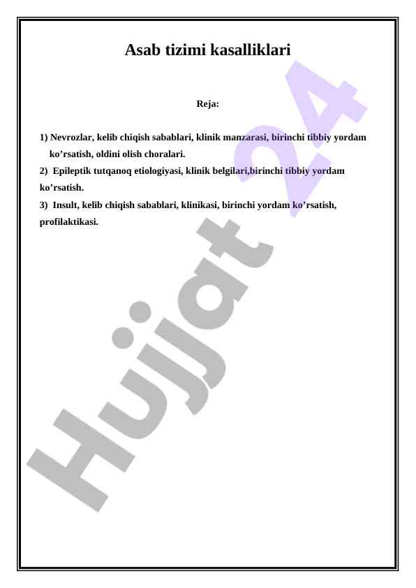 Asab tizimi kasalliklari va tibbiy yordam
