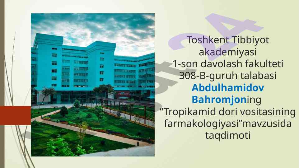 Tropikamid dori vositasining farmakologiyasi taqdimoti