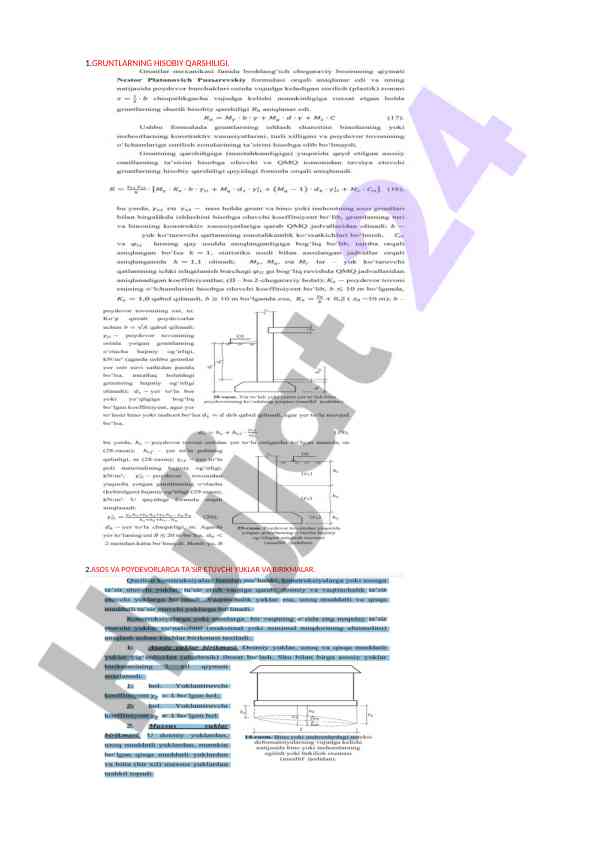 Poydevorlarning hisobiy qarshiligi tahlili