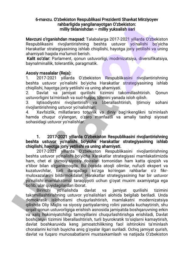 O'zbekiston rivojlanishi: harakatlar strategiyasi