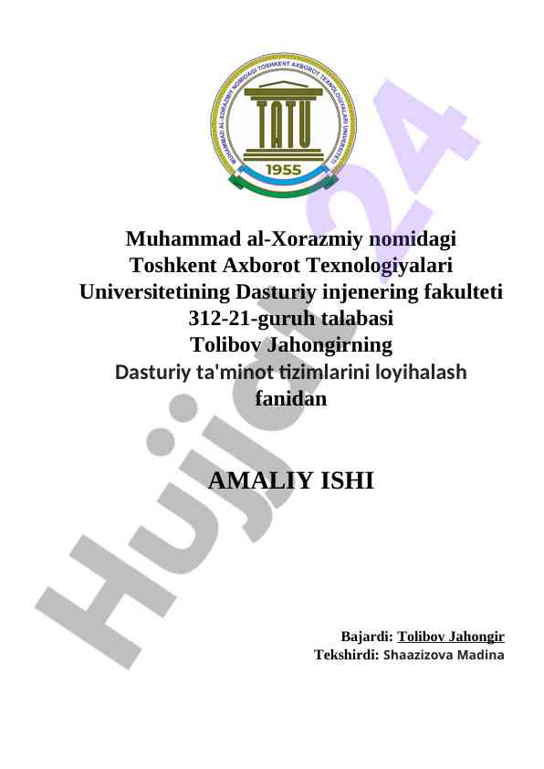 Dasturiy ta'minot tizimlarini loyihalash amaliy ishtiy