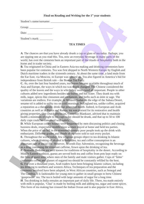Reading and writing strategies for first year students