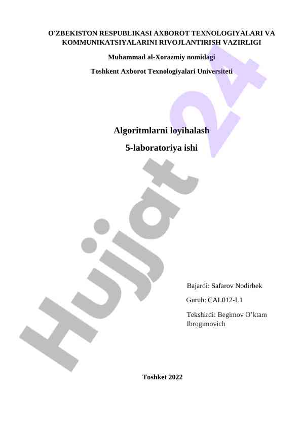 Algoritmlarni loyihalash laboratoriya ishlari