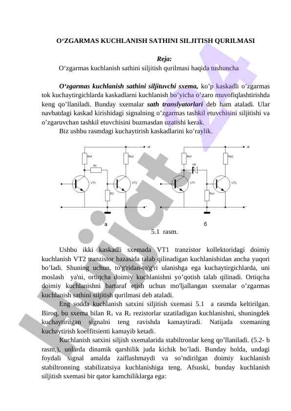 O‘zgarmas kuchlanish sathini siljitish qurilmasi