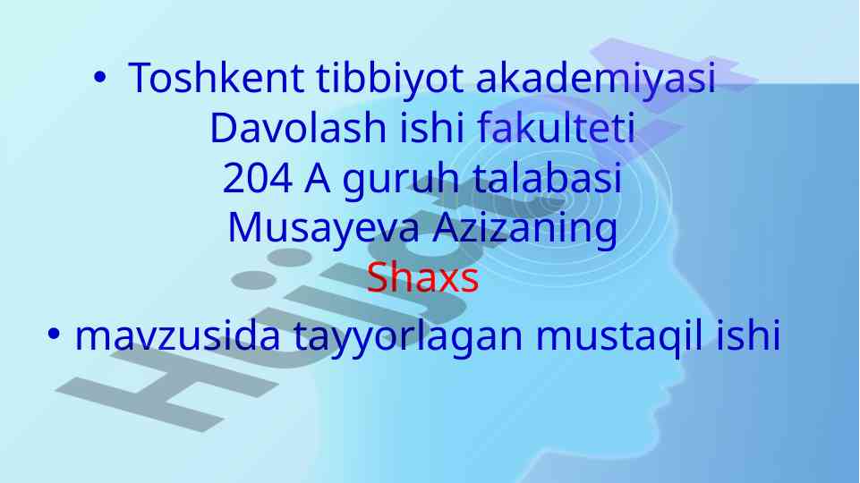 Shaxs tarbiyasi va rivojlanish tahlili