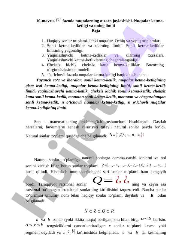 Fazoda nuqtalarning o‘zaro joylashishi