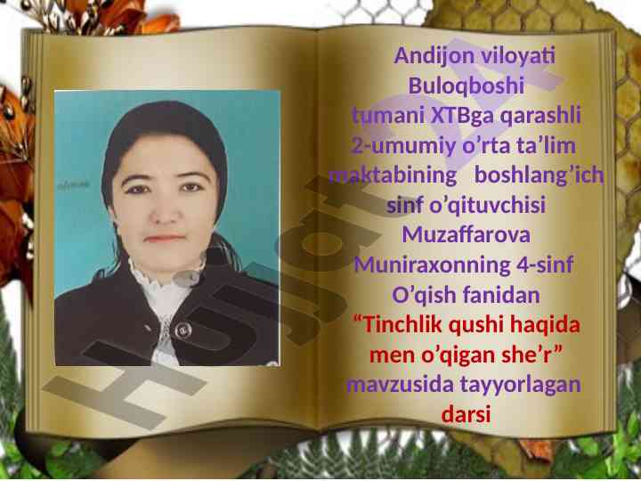 Tinchlik qushi haqida men o'qigan she'r dars rejasi
