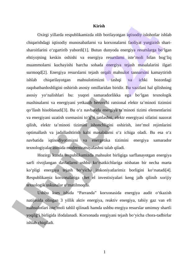 Energiyani tejash masalalari va raqobatbardoshlik
