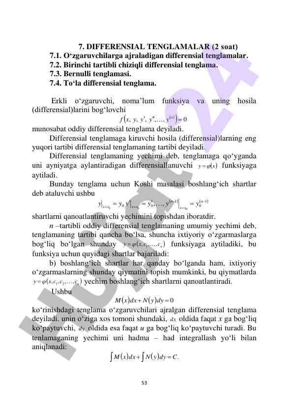 Differensial tenglamalar va ularning yechimlari